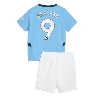 Kids Manchester City Erling Haaland #9 Thuisshirt 2024-2025 Voetbalshirts Korte Mouw (+ Korte broeken)
