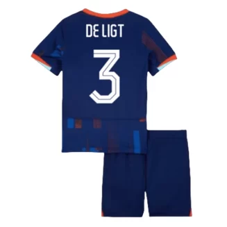 Kids Nederland Matthijs de Ligt #3 Uitshirt EK 2024 Voetbalshirts Korte Mouw (+ Korte broeken)
