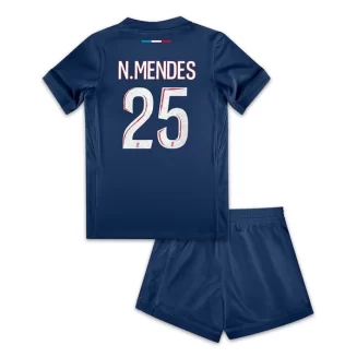 Kids Paris Saint Germain PSG Nuno Mendes #25 Thuisshirt 2024-2025 Voetbalshirts Korte Mouw (+ Korte broeken)