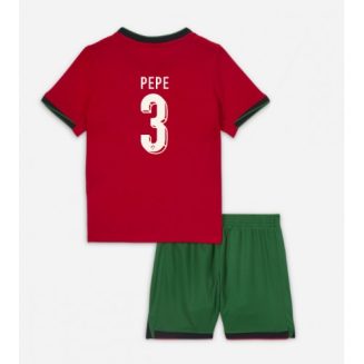 Kids Portugal Pepe #3 Thuisshirt EK 2024 Voetbalshirts Korte Mouw (+ Korte broeken)