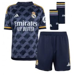 Kids Real Madrid Aurelien Tchouameni #18 Uitshirt 2023-2024 Voetbalshirts Korte Mouw (+ Korte broeken)-1