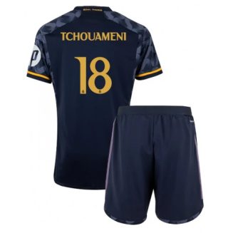 Kids Real Madrid Aurelien Tchouameni #18 Uitshirt 2023-2024 Voetbalshirts Korte Mouw (+ Korte broeken)