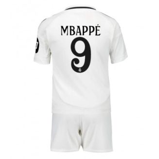 Kids Real Madrid Kylian Mbappe #9 Thuisshirt 2024/25 Voetbalshirts Korte Mouw (+ Korte broeken)