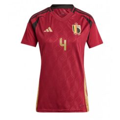 Dames België Wout Faes #4 Thuisshirt EK 2024 Voetbalshirts Korte Mouw-1