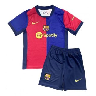 Kids Barcelona Thuisshirt 2024-2025 Voetbalshirts Korte Mouw (+ Korte broeken)