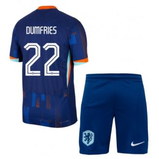 Kids Nederland Denzel Dumfries #22 Uitshirt EK 2024 Voetbalshirts Korte Mouw (+ Korte broeken)