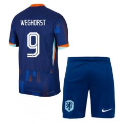 Kids Nederland Wout Weghorst #9 Uitshirt EK 2024 Voetbalshirts Korte Mouw (+ Korte broeken)