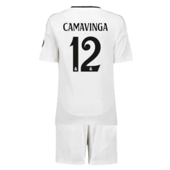 Kids Real Madrid Eduardo Camavinga #12 Thuisshirt 2024-2025 Korte Mouw (+ Korte broeken)