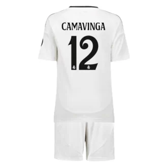 Kids Real Madrid Eduardo Camavinga #12 Thuisshirt 2024-2025 Korte Mouw (+ Korte broeken)