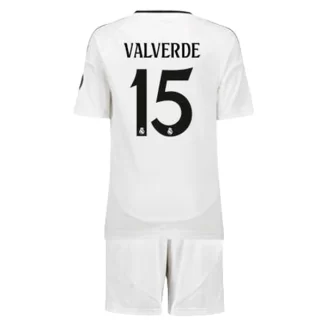 Kids Real Madrid Federico Valverde #15 Thuisshirt 2024-2025 Korte Mouw (+ Korte broeken)