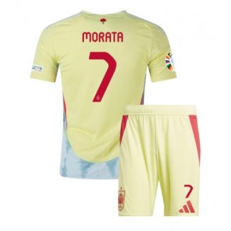 Kids Spanje Alvaro Morata #7 Uitshirt EK 2024 Voetbalshirts Korte Mouw (+ Korte broeken)