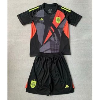 Kids Spanje Keeper Thuisshirt EK 2024 Voetbalshirts Korte Mouw (+ Korte broeken)