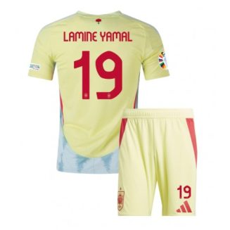 Kids Spanje Lamine Yamal #19 Uitshirt EK 2024 Voetbalshirts Korte Mouw (+ Korte broeken)