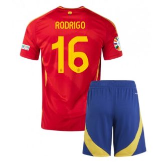 Kids Spanje Rodri Hernandez #16 Thuisshirt EK 2024 Voetbalshirts Korte Mouw (+ Korte broeken)
