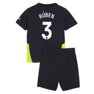 Kopen Kids Manchester City Ruben Dias #3 Uitshirt 2024-2025 Korte Mouw (+ Korte broeken)