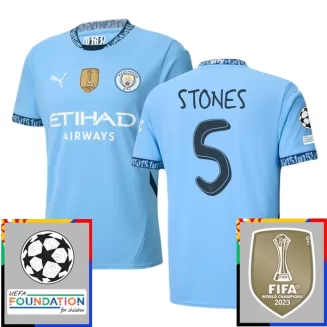 Kopen Manchester City John Stones #5 Thuisshirt 2024-2025 Korte Mouw Voetbaltenue Patch