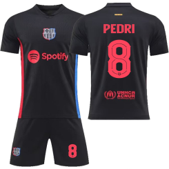 Kinderen Barcelona Pedri #8 Uitshirt 2024-2025 Voetbalshirts Korte Mouw (+ Korte broeken) voordelig online kopen