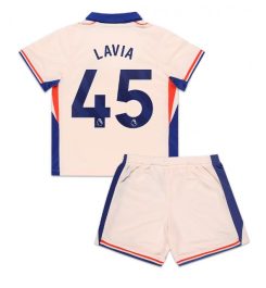 Kinderen Chelsea Uitshirt 2024-2025 Romeo Lavia #45 Voetbalshirts Korte Mouw (+ Korte broeken) online kopen