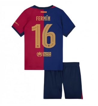 Goedkope Barcelona Thuisshirt 2024-2025 Kids Fermin Lopez #16 Korte Mouw (+ Korte broeken) Kopen